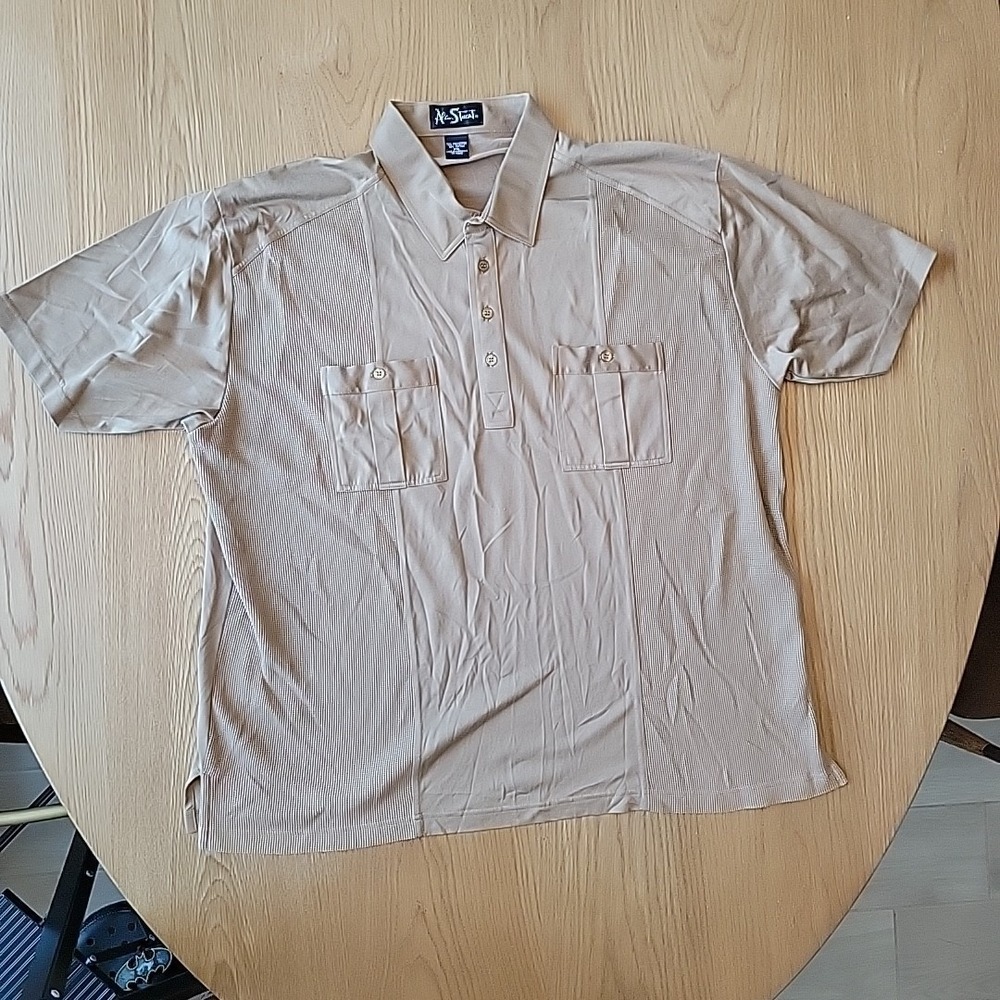 Vintage Alan Stuart Shirt Mens 2X Brown Polo Double Pocket Short Sleeve
